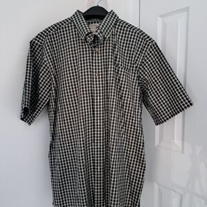 LL Bean Mens Traditional Fit Plaid SS Button Dwn Shirt L REG Green White Red